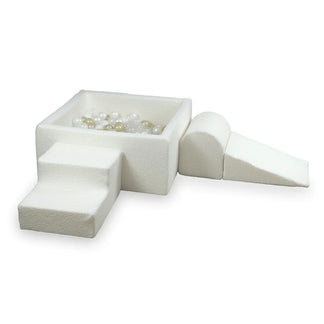 Ensemble Éléments + Piscine à balles carrée 90x90x40cm Bouclé Blanc - Mimii