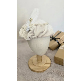 Bonnet Piet de luxe avec bâton et nœud du Père Noël - Velours beige - Zoemi Baby