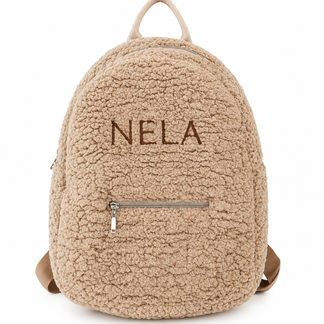 Teddy children's backpack with embroidered name - beige