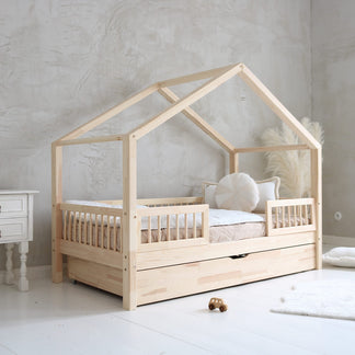 Yara Linde Duo Bed House with Natural Bed Drawer - 90x190cm