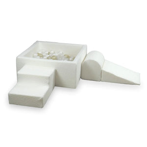 Ensemble Éléments + Piscine à balles carrée 90x90x40cm Bouclé Blanc - Mimii
