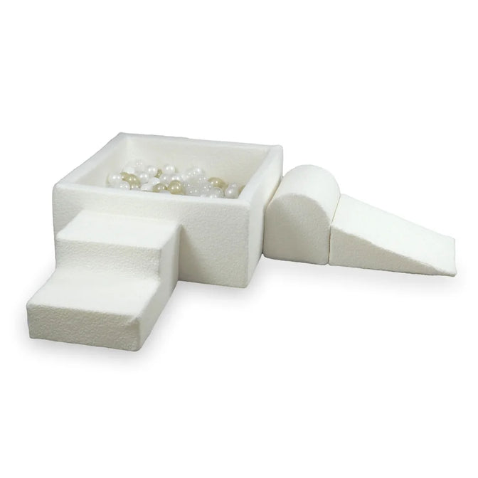 Ensemble Éléments + Piscine à balles carrée 90x90x40cm Bouclé Blanc - Mimii