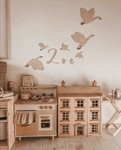 Ensemble en bois d'oies avec nom