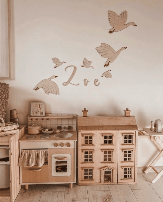 Ensemble en bois d'oies avec nom