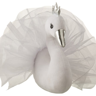 Zwaan Wanddeco Pluche Wit/Zilver