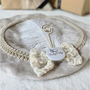 Luxe Pietenmuts met sint staf en strik - Beige velvet - Zoemi Baby