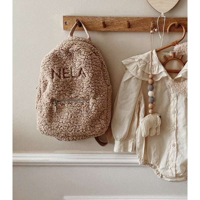 Teddy kinderrugzak met geborduurde naam - beige