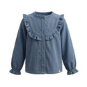 Your Wishes - Rib Denim Ruﬄe Blouse
