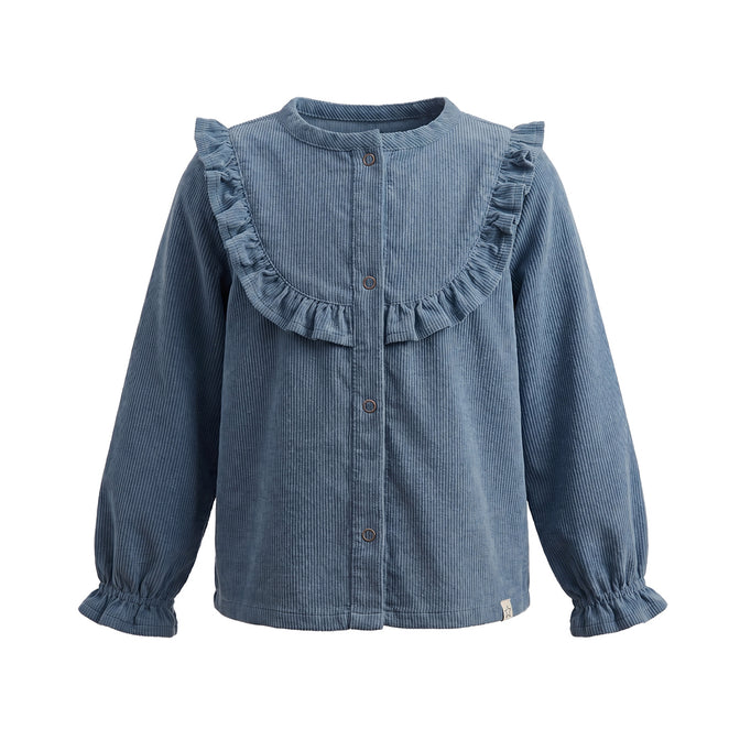 Your Wishes - Rib Denim Ruﬄe Blouse