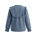 Your Wishes - Rib Denim Ruﬄe Blouse