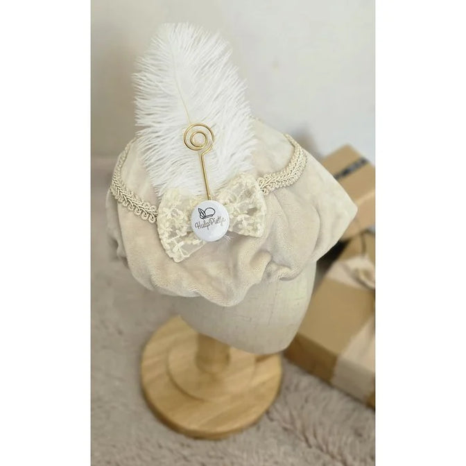 Bonnet Piet de luxe avec bâton et nœud du Père Noël - Velours beige - Zoemi Baby