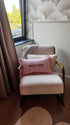 Coussin en lin couleur crème à bord volanté – avec nom brodé