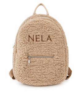 Teddy children's backpack with embroidered name - beige 