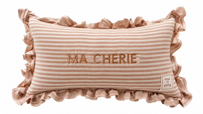 Kussen Katoen Mousseline Streep - Beige met naam of eigen inscriptie