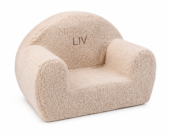 Teddy kinderstoel beige — gepersonaliseerd met geborduurde naam