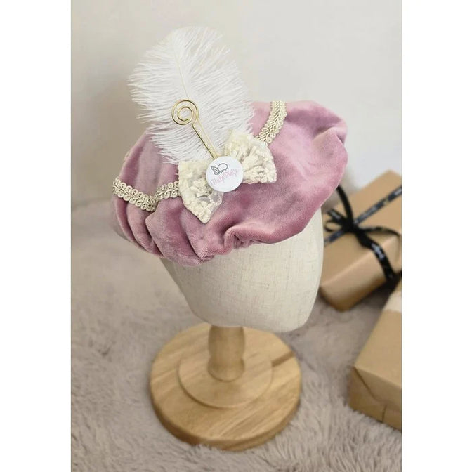 Bonnet Piet de luxe avec bâton et nœud du Père Noël - Velours rose - Zoemi Baby