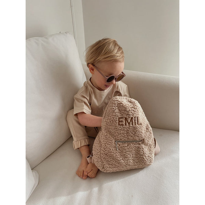 Teddy kinderrugzak met geborduurde naam - beige