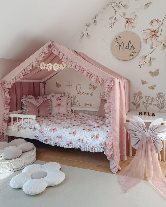Bedhemel doek mousseline met ruffle voor een bedhuisje