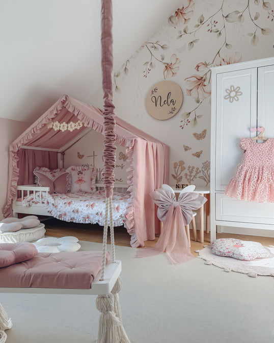 Bedhemel doek mousseline met ruffle voor een bedhuisje
