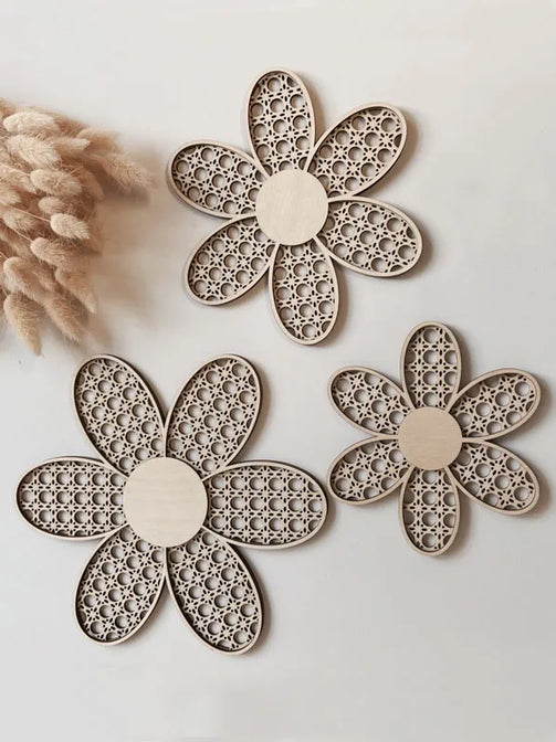 Houten rotan set bloemen