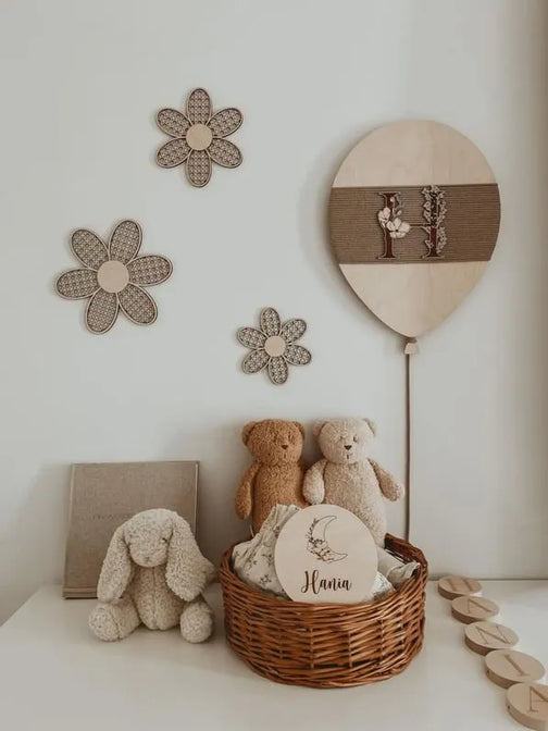Houten rotan set bloemen