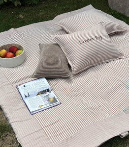 Beige stripes XXL picnic blanket - picnic mat 180x150 cm