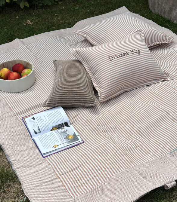 Beige stripes XXL picnic blanket - picnic mat 180x150 cm