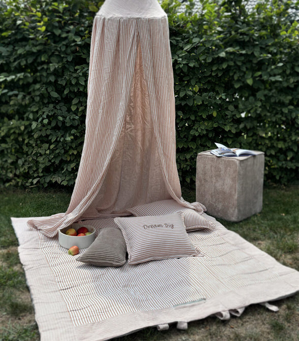 Beige stripes XXL picnic blanket - picnic mat 180x150 cm