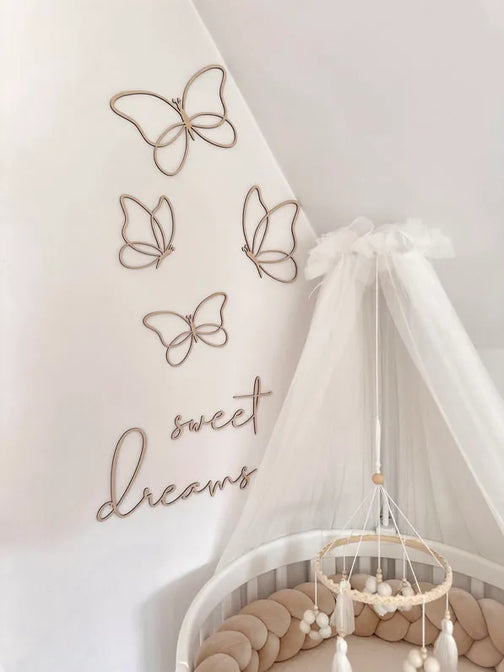 Houten set vlinders met tekst "Sweet Dreams"