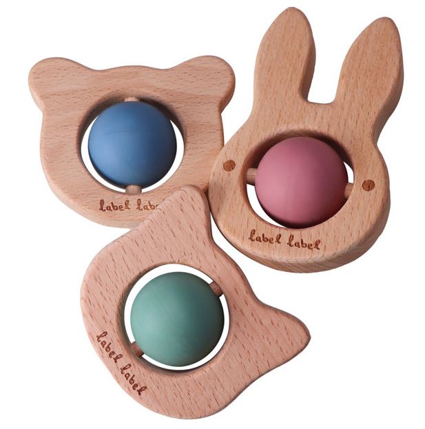 Siliconen / Houten Bijtring Konijn Roze - Label Label