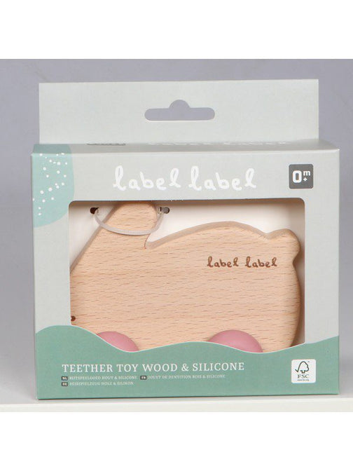 Siliconen/ houten bijtring Konijn Roze - Label Label