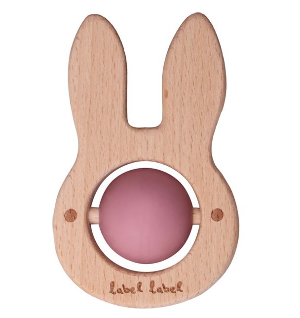 Siliconen / Houten Bijtring Konijn Roze - Label Label