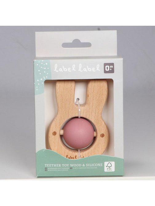 Siliconen / Houten Bijtring Konijn Roze - Label Label