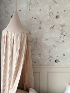 Bedhemel Mousseline - Beige Streep