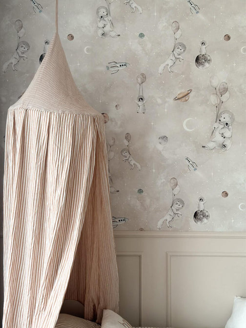 Bedhemel Mousseline - Beige Streep